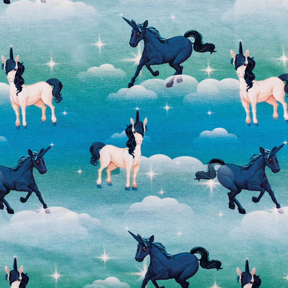 Gemusterter Jersey 145 cm - Einhorn mit blauem Himmel Gemusterter Jersey 145 cm - Einhorn mit blauem Himmel