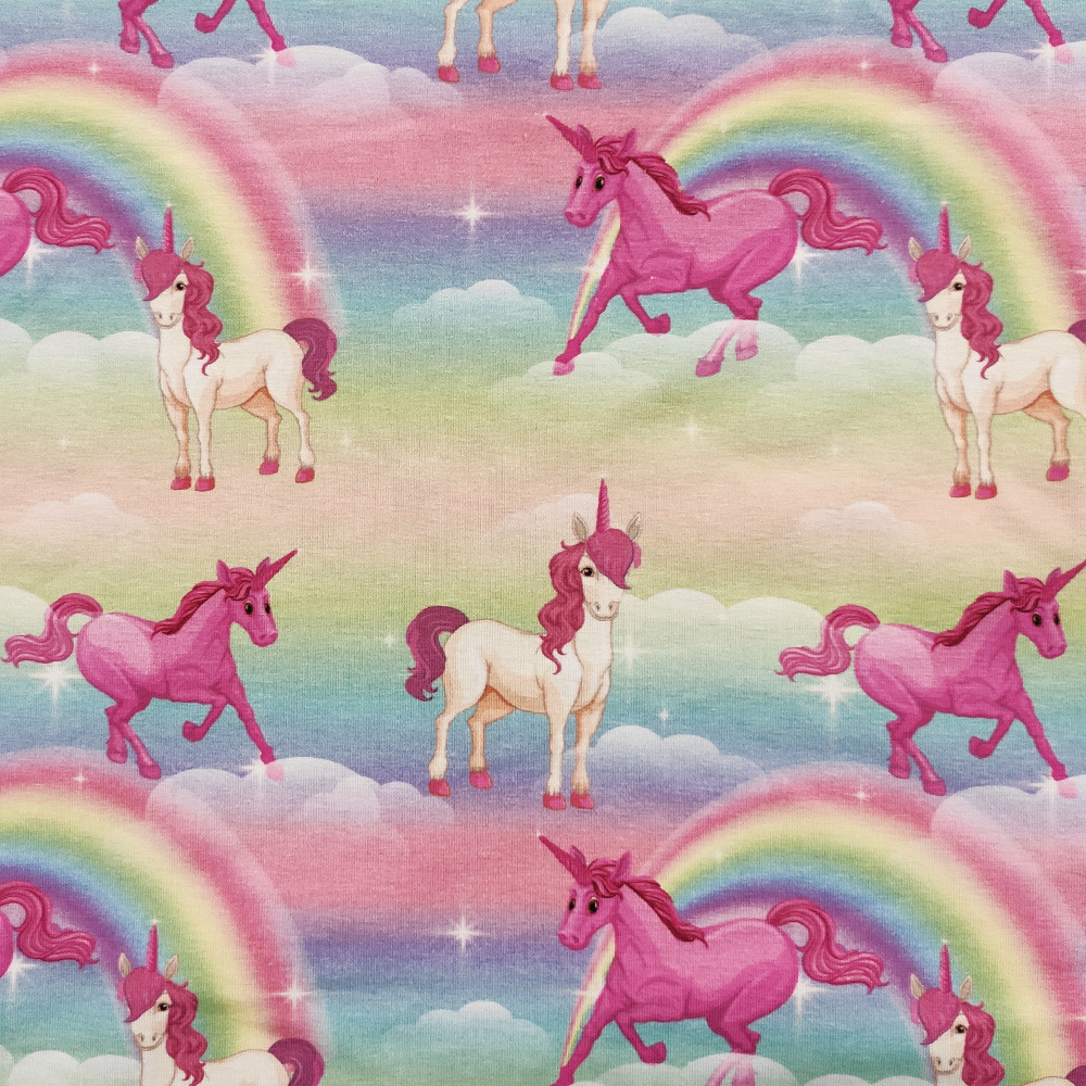 Gemusterter Jersey 145 cm - Regenbogen-Einhorn Gemusterter Jersey 145 cm - Regenbogen-Einhorn