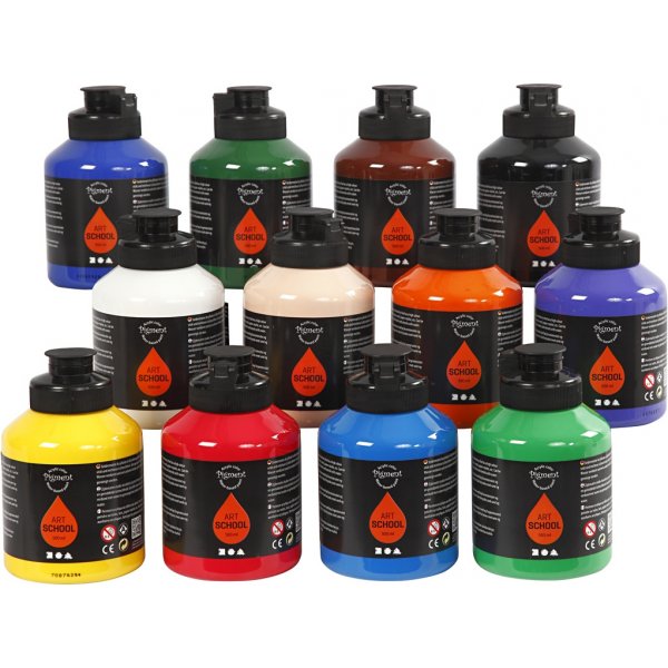Pigment Art School - Standardfarben - seidenmatt - 12 x 500 ml