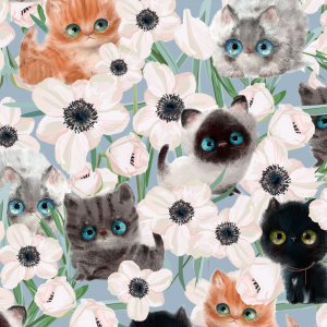 Gemustertes Trikot 150 cm - Kleine Katze blau Gemustertes Trikot 150 cm - Kleine Katze blau