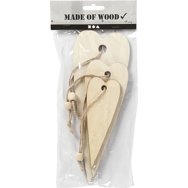 Holzdekorationen - lngliches Herz - 3 Stk