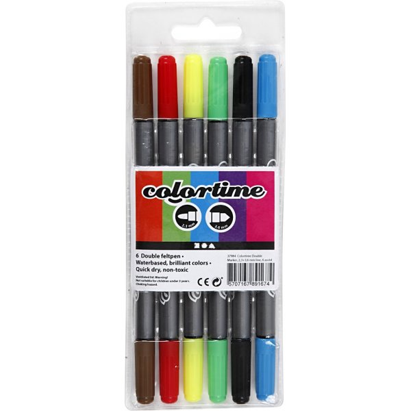 Colortime Doppelmarker - Standardfarben - 6 Stk