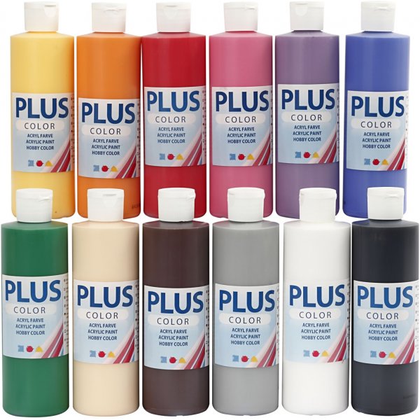 Plus Color Hobbyfarbe - Standardfarben - 12 x 250 ml