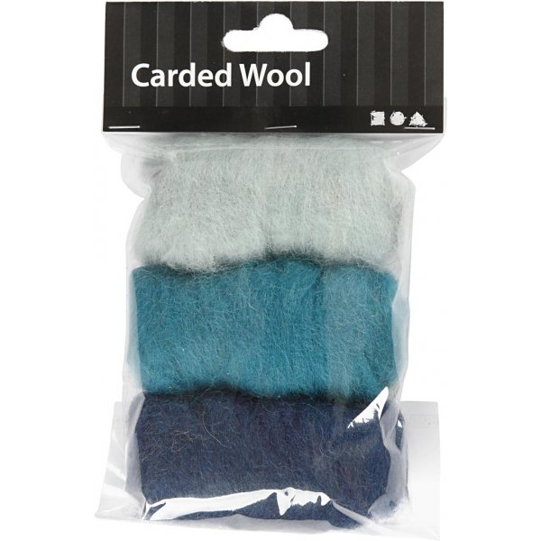 Kardierte Wolle - blaue Harmonie - 3 x 10 g Kardierte Wolle - blaue Harmonie - 3 x 10 g