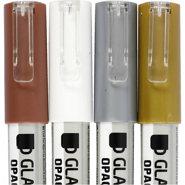 Glas- und Porzellanmarker - Braun - Gold - Silber - Wei - halbopak - 1-2 mm - 4 Stk