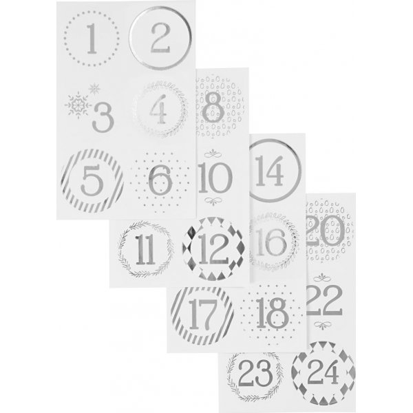 Kalenderzahlen - Silber - Wei - 4 Blatt