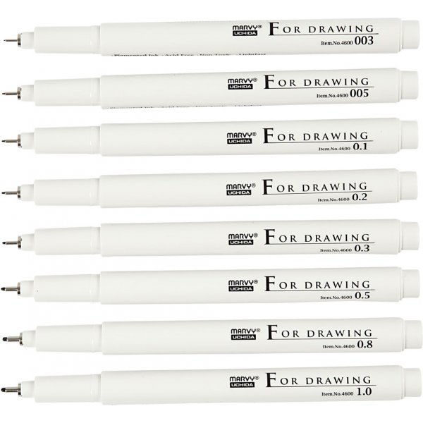 Fine Line Schreib-/Zeichentinte - Schwarz - 8 Stk