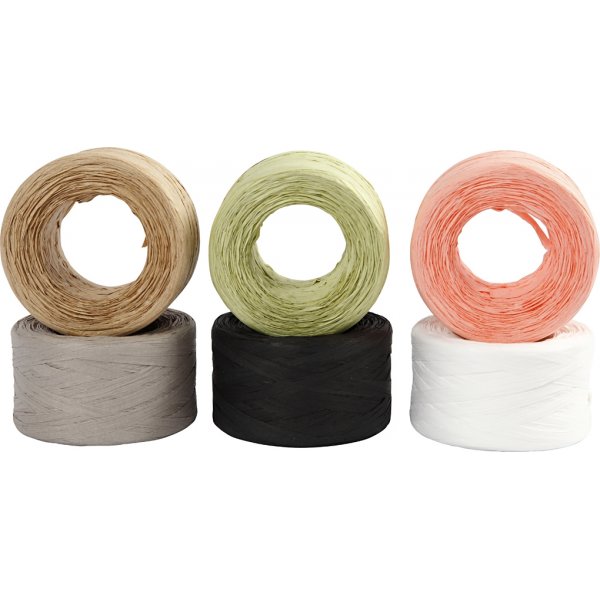 Raffia-Papiergarn - gemischte Farben - 6 x 100 m