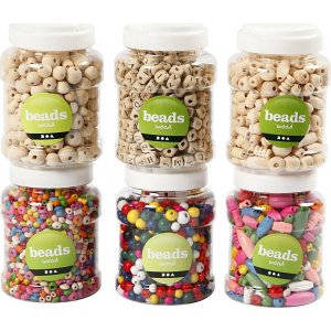 Holzperlen - gemischte Farben und Größen - 6 x 400 ml Holzperlen - gemischte Farben und Größen - 6 x 400 ml