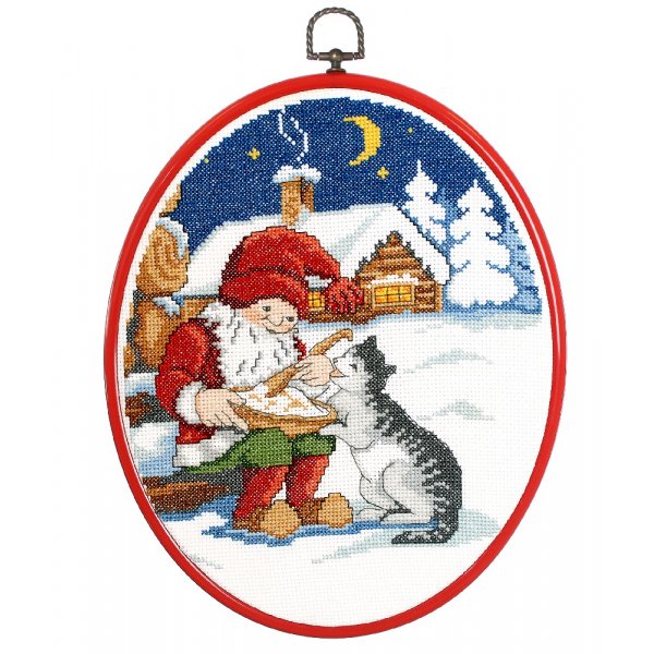 Stickset Gemlde - Weihnachtsmann mit Brei und Katze