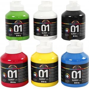 Schulfarbe - Acryl - Grundfarben - glänzend - 6 x 500 ml Schulfarbe - Acryl - Grundfarben - glänzend - 6 x 500 ml