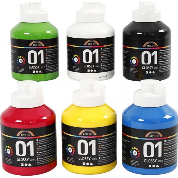 Schulfarbe - Acryl - Grundfarben - glnzend - 6 x 500 ml
