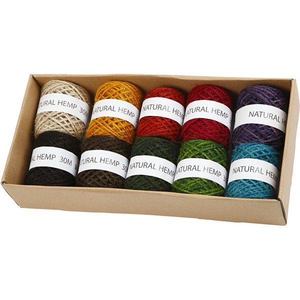 Naturhanf - Sortiment - gemischte Farben - 10 x 30 m