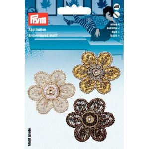 Stoffetikett selbstklebend/aufbügelbar Blumen braun/natur Stoffetikett selbstklebend/aufbügelbar Blumen braun/natur
