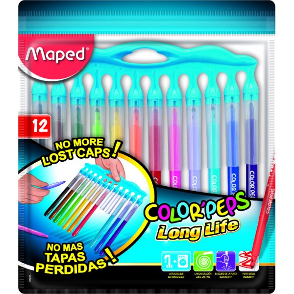 Faserstift-Set - Maped - Color'Peps \\\"Long Life\\\" 12 auswaschbare Stifte mit innovativen Kappen