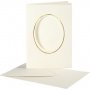 Passepartoutkarte mit Umschlag - gebrochenes Wei - oval mit Goldrand - 10 Sets