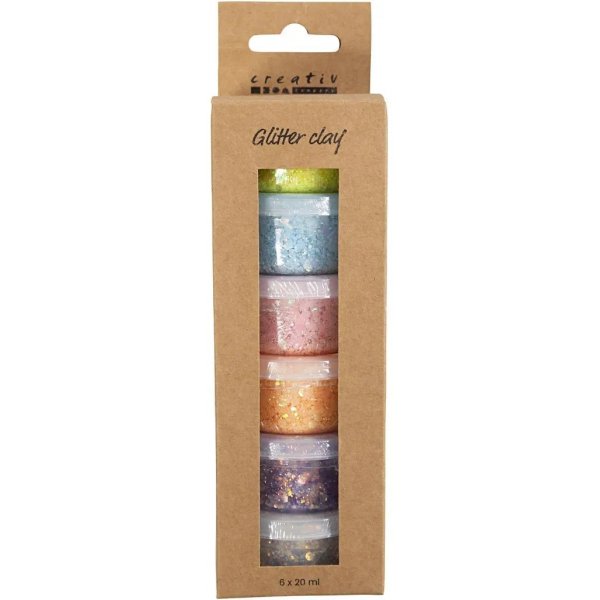 Glitzerknete, Pastellfarben, 6x20 ml Glitzerknete, Pastellfarben, 6x20 ml
