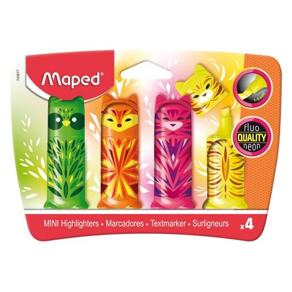 Markierstifte - Maped - Tiermotiv-Tasche im 4er-Pack