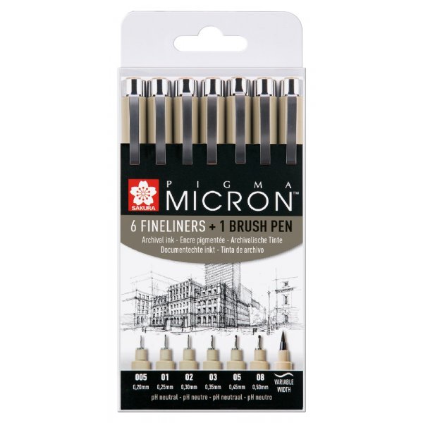 Fineliners Pigma Micron Archival Resistance - 7 Stifte