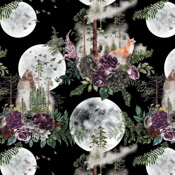 Gemusterter Jersey 150 cm - Wildnishimmel Nacht