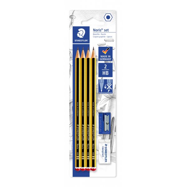 Noris Bleistiftset mit Bleistiften, Spitzer und Radiergummi - 4 Bleistifte