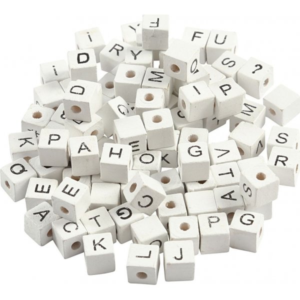 Buchstabenperlen - wei - 8x8 mm - 96 Stk