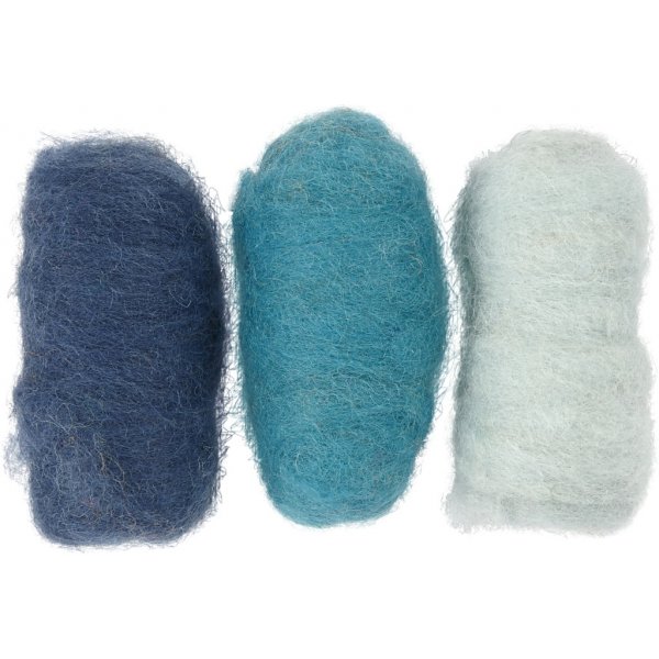 Kardierte Wolle - blaue Harmonie - 3 x 10 g Kardierte Wolle - blaue Harmonie - 3 x 10 g
