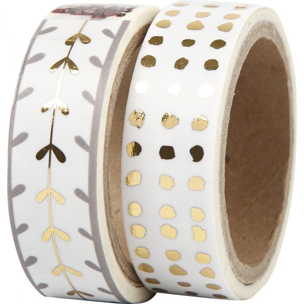 Washi Tape - Gold/Wei - Herzen und Punkte - Folie