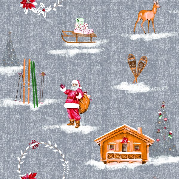Wachstuch PVC Weihnachtsmann - Grau
