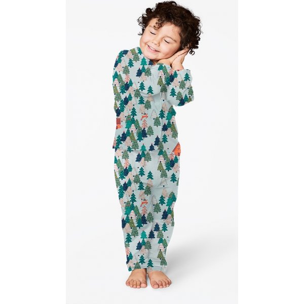 Gemusterter Jersey 145 cm - Lebkuchenhuser - Tannenbume - Hellblau