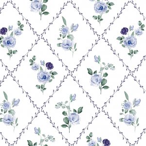 Wachstuch mit Blumenmuster - Blau Wachstuch mit Blumenmuster - Blau