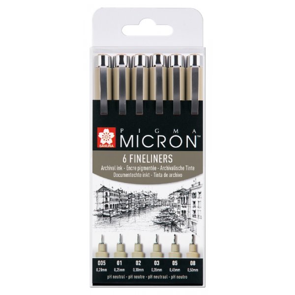 Fineliners Pigma Micron Archival Resistance - 6 Stifte