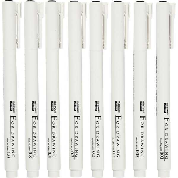 Fine Line Schreib-/Zeichentinte - Schwarz - 8 Stk