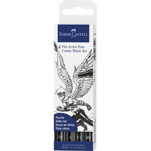 Zeichenstiftset - Faber-Castell - Tusche Pitt Artist Pen Comic - 4 schwarze Stifte Zeichenstiftset - Faber-Castell - Tusche Pitt Artist Pen Comic - 4 schwarze Stifte