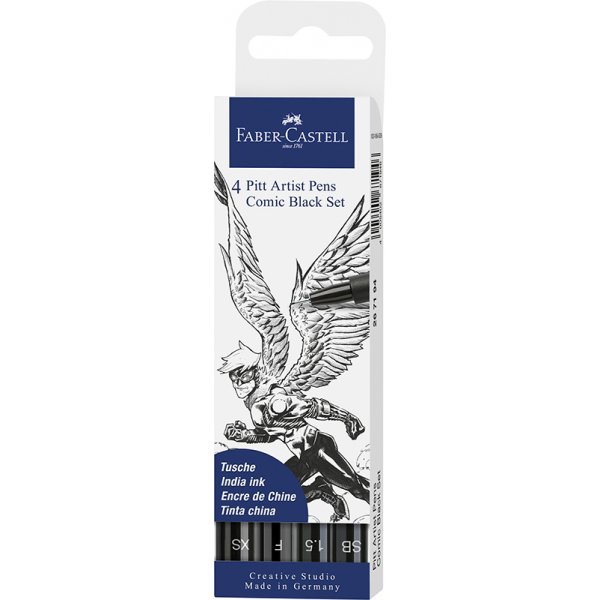 Zeichenstiftset - Faber-Castell - Tusche Pitt Artist Pen Comic - 4 schwarze Stifte
