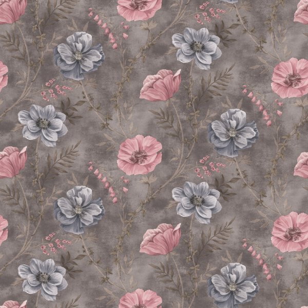 Plane PVC Blumen - Grau/Rosa