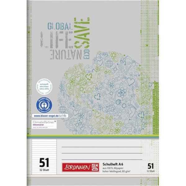 Schulheft - A6-Recyclingpapier (64 Seiten)