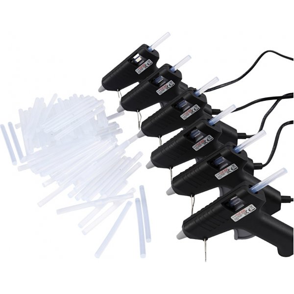 Heiklebepistolen mit Kleber -130 C - Niedrige Temperatur - Set mit 6 Pistolen und 200 Klebesticks