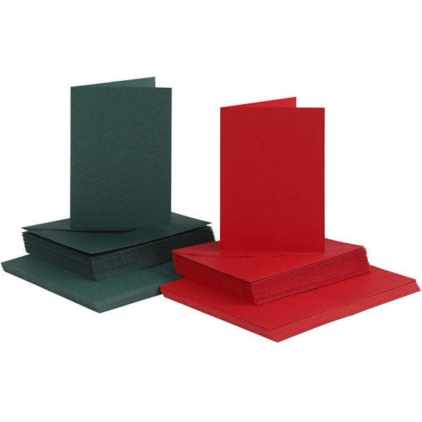 Karten und Umschlge - Grn und Rot - 11,5 x 16,5 cm - 50 Sets