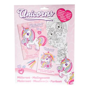 Einhorn-Malset - 2 Malbücher mit 4 Buntstiften Einhorn-Malset - 2 Malbücher mit 4 Buntstiften