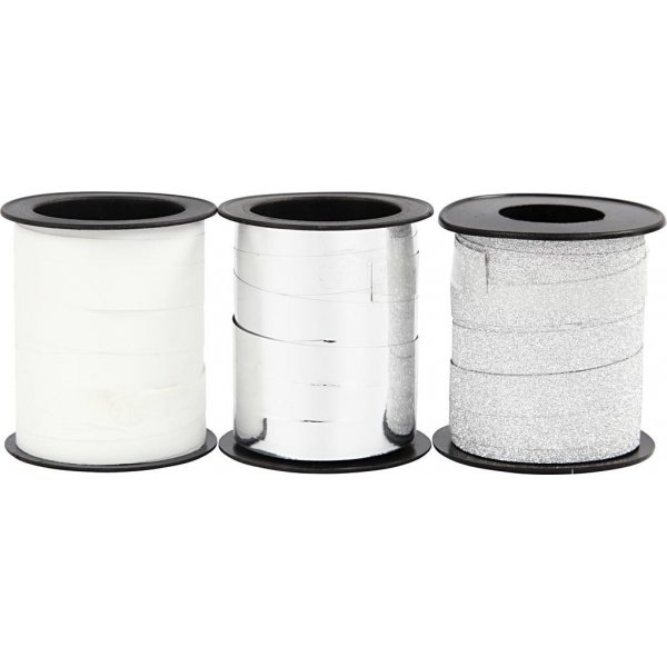 Geschenkkordel - Silber - Silberglitter - Wei - 3 x 15 m