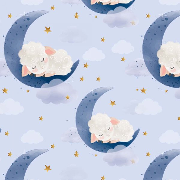 Gemustertes Trikot 150 cm - Lamm auf Wolke blau