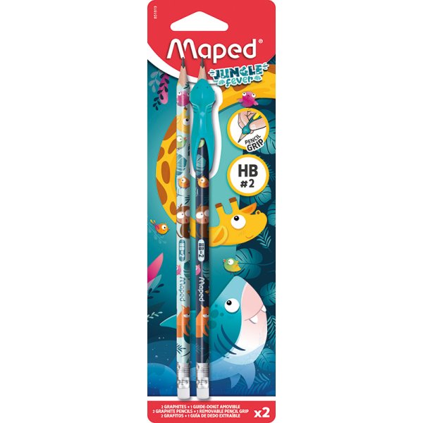 Stiftset - Maped - 2 HB-Bleistifte + Fingerfhrung Jungle Fever