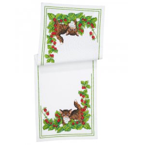 Stickset Läufer - Katze zwischen Beeren Stickset Läufer - Katze zwischen Beeren