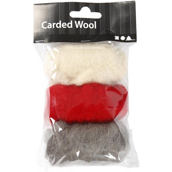 Kardierte Wolle - Rot-Wei-Harmonie - 3 x 10 g