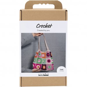 DIY-H�kelset f�r eine Tasche aus Granny Squares in verschiedenen Farben, cremefarben, 36 x 38 cm
