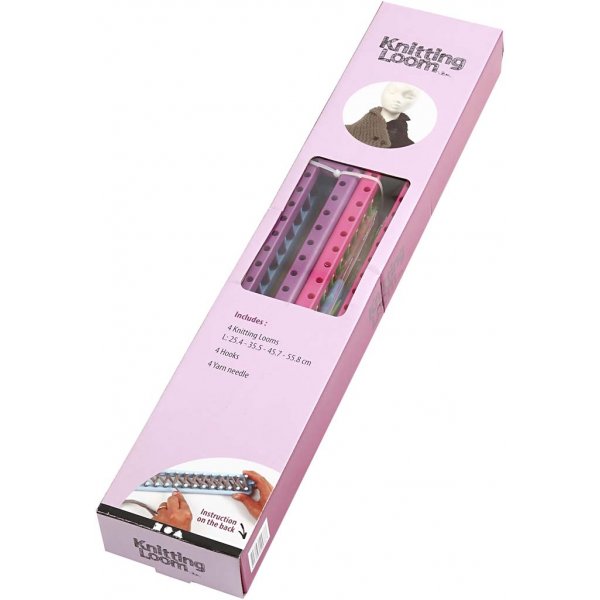 Rechteckige Strickringe mit Nadeln und Haken - 4 Stk