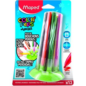 Faserstift-Set - Maped - Color'Peps "Long Life" 12 waschbare Stifte mit Dschungelmotiv und innovativen Kappen Faserstift-Set - Maped - Color'Peps "Long Life" 12 waschbare Stifte mit Dschungelmotiv und innovativen Kappen
