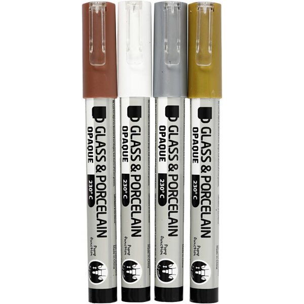 Glas- und Porzellanmarker - Braun - Gold - Silber - Wei - halbopak - 1-2 mm - 4 Stk