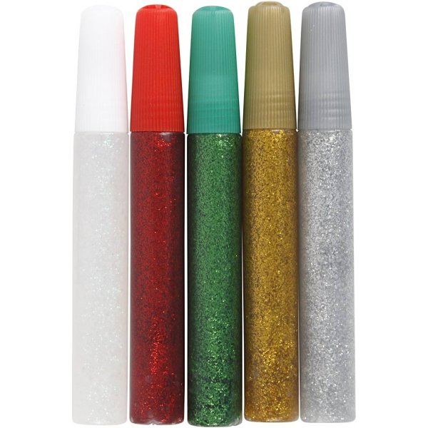 Glitzerkleber - gemischte Farben - 5 x 10 ml